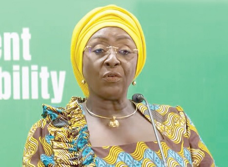 Abla Dzifa Gomashie (inset), Minister of Tourism, Culture and Creative Arts, speaking at the Accountability Series