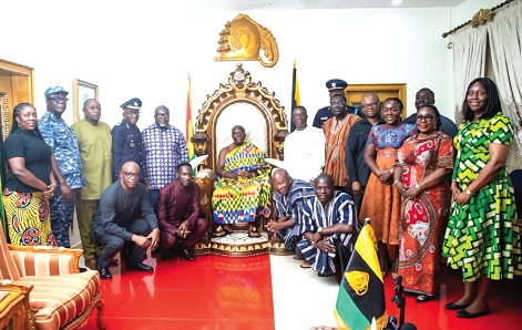 Anthony Kwasi Sarpong (arrowed), Commissioner General, GRA, and other management members with Otumfuo Osei Tutu II, Asantehene, during the courtesy call on him at the Manhyia Palace