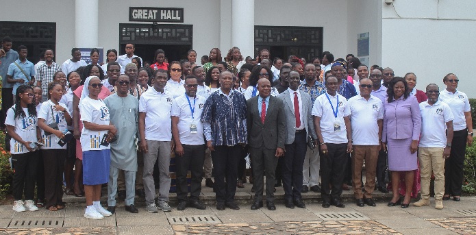 Prof. George K T Oduro (7th from right), Technical Advisor, Minister of Education with Prof. Samuel Nii Ardey Cudjoe (6th from right), Pro-Vice Chancellor, Research, Innovation &amp; Development, UG; Prof. James Dzisah (4th from right), Dean of the School of Education and Leadership, UG; Other participants and staff of the Department.