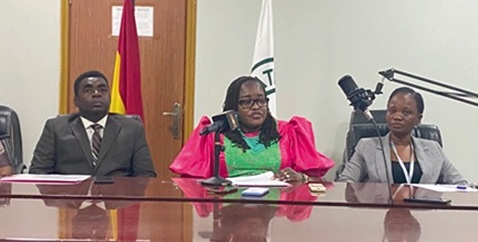 Dr Bernice Welbeck (2nd from right), Executive Secretary of NLC, addressing the media at the launch
