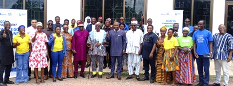 Stakeholders, including officials from WaterAid Ghana, the Regional Coordinating Council, District Chief Executives (DCEs) from the implementing districts, traditional authorities, and other partners, at the launch of the project.