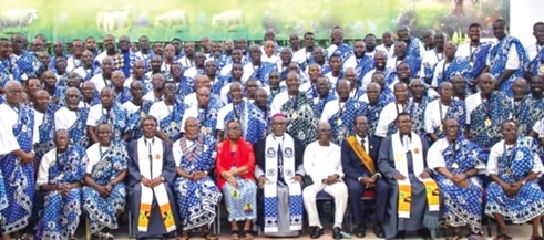 Most Rev. Prof Johnson Kwabena Asamoah- Gyadu (arrowed), Presiding Bishop of the Methodist Church Ghana,  with the leadership and members of the Calvary Methodist Men's Fellowship, Adabraka after the ceremony