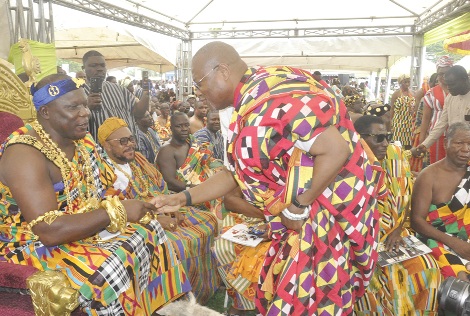 Nene Nuer Keteku IV (seated), Konor of Agotime, and Alex Segbefia in a hearty exchange at the durbar