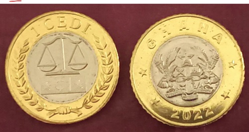 Front and back of the one Ghana Cedi coin Front and back of the one Ghana Cedi coin