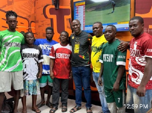 Representatives of the seven Asafo Companies with Mr Thomas Hughes Amissah, (5th from left) after receiving their jerseys.