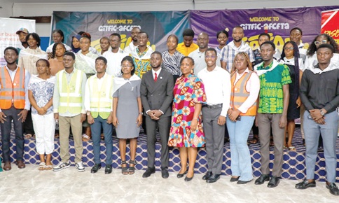 Prof. Rosina Foli (5th from right), Patron, GITFiC-AfCFTA University of Ghana Chapter, with Felix Adu-Boahen (6th from left), President, GITFiC-AfCFTA; Doreen Akweley Amoatey (5th from left), Vice-President, GITFiC-AfCFTA, and some members after the launch of AfCFTA Tertiary Student Week Celebration 2026. Picture: ELVIS NII NOI DOWUONA 