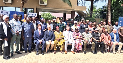 COP Maame Yaa Tiwaa Addo-Danquah (seated middle), the Technical Adviser to the Minister for the  Interior, with   Donatus Akamugri Atanga, the Upper East Regional Minister, with stakeholders, including heads of security agencies, traditional leaders, European Union staff, among other officials