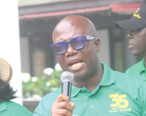 David Eduaful, MD, Labadi Beach Hotel,  speaking after the walk