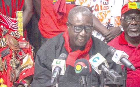 Maxwell Akufu Badoo, a retired public servant and a resident of Brekusu, speaking at a press conference in Accra last Monday 