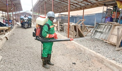 The mass spraying exercise is being undertaken at markets, lorry parks, places of convenience, refuse container sites and containers
