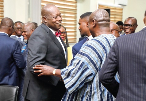 Anthony Forson, Supreme Court Justice nominee, being congratulated by some well-wishers after the vetting. Pictures: ELVIS NII NOI DOWUONA 
