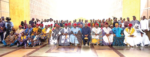 President John Mahama (middle) seated with members of the Upper East Regonal House of Chiefs at the Jubilee House President John Mahama (middle) seated with members of the Upper East Regonal House of Chiefs at the Jubilee House