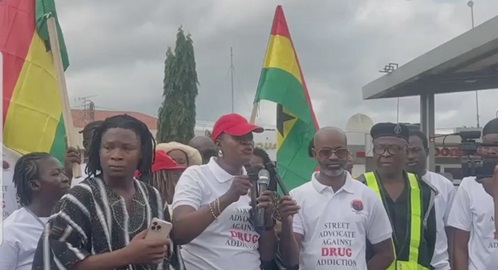 Lydia Abena Manu Adofo (with microphone), CEO of Willingway, addressing the media during the campaign