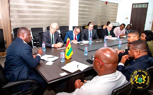 Emmanuel Armah-Kofi Buah (left), Minister of Lands and Natural Resources, explaining a point during the meeting