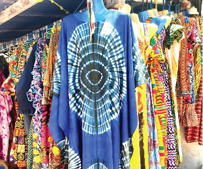 Some tie-dye and other African print outfits that were on display