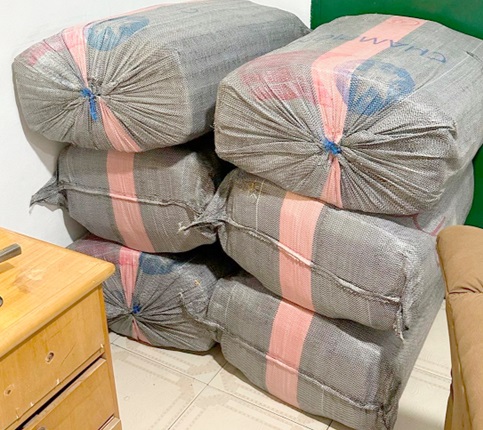 The sack of dried leaves suspected to be marijuana impounded by GIS personnel along the Ghana-Togo border in July last year The sack of dried leaves suspected to be marijuana impounded by GIS personnel along the Ghana-Togo border in July last year