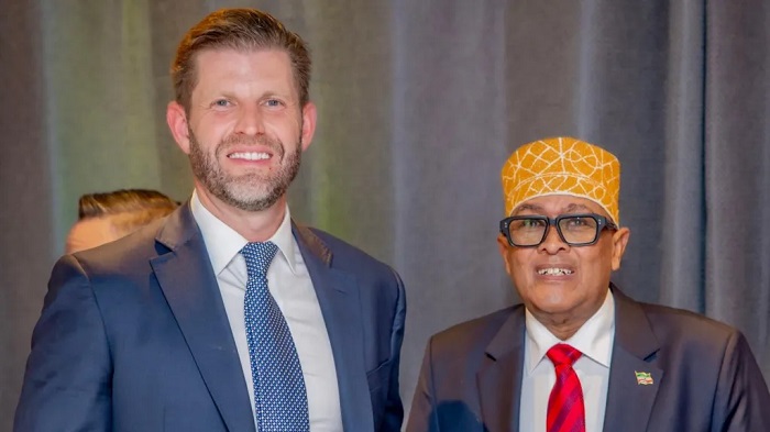 Eric Trump (L), who met Somaliland President Abdirahman Mohamed Abdullahi (R) in Davos, plays a senior role in the family's business empire