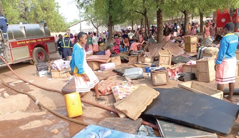 Some of the students left stranded with their belongings after the fire incident