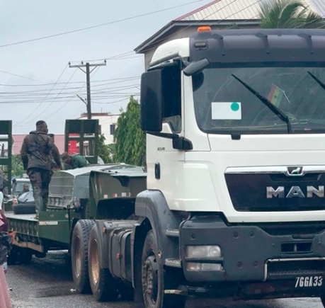A military truck deployed for flood operation