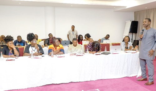 Rev. Prince Baidoo (right), President, Ghana Academy of Nutrition  and Dietetics, explaining a point. Picture: ELVIS NII NOI DOWUONA 
