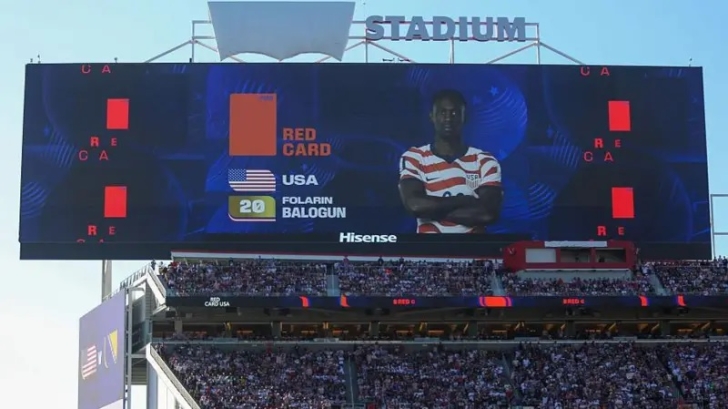 Balogun was sent off following a video assistant referee review