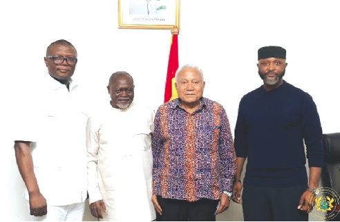 Samir Captan (2nd from right), IMC chairman, flanked by Kofi Adams (left), Minister of Sports, Yaw Ampofo Ankrah (right), NSA boss, and Azumah Nelson