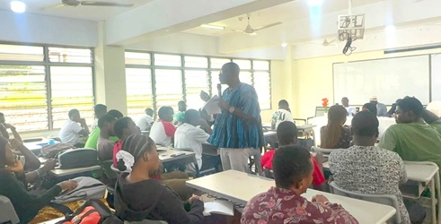 Prof. Humphrey Danso, First Vice-President of IET-GH, addressing students