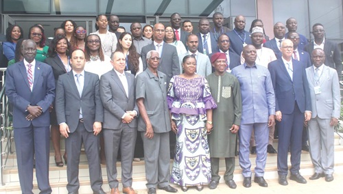 Alexander Grant Ntrakwa (3rd from right), Director of the Delivery Unit of the MFA; Perpetua Ofori Dufu (middle), Director of the Foreign Service Institute; Bankole Adeoye (4th from left), AU Commissioner for Political Affairs, Peace and Security, among other dignitaries at the launch and strategy session of the African Diplomatic Institutes Network