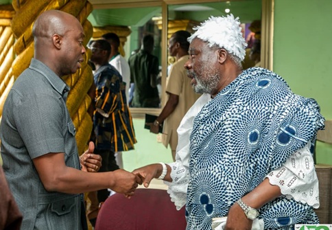 The Paramount Chief of the Nungua Traditional Area (Nungua Mantse), Oboade Notse King Professor Odaifio Welentsi III, interacting with Dr Hugh C.A Brown, Chief Executive of the Forestry Commission. The Paramount Chief of the Nungua Traditional Area (Nungua Mantse), Oboade Notse King Professor Odaifio Welentsi III, interacting with Dr Hugh C.A Brown, Chief Executive of the Forestry Commission.