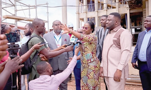 Adjoa Obuobia Darko-Opoku, Administrator, Ghana Medical Trust Fund, speaking to the media after touring the centre. Looking on is Dr Frank Amoakohene (right), Ashanti Regional Minister