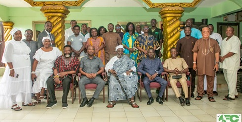 The Paramount Chief of the Nungua Traditional Area (Nungua Mantse), Oboade Notse King Professor Odaifio Welentsi III (seated middle), the Chief Executive of the Forestry Commission, Dr Hugh C.A Brown (seated 2nd left), and members of the Nungua Traditional Council and officials of the Forestry Commission. The Paramount Chief of the Nungua Traditional Area (Nungua Mantse), Oboade Notse King Professor Odaifio Welentsi III (seated middle), the Chief Executive of the Forestry Commission, Dr Hugh C.A Brown (seated 2nd left), and members of the Nungua Traditional Council and officials of the Forestry Commission.