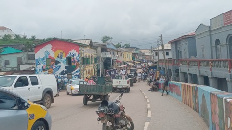 The streets are painted in preparation for the festival The streets are painted in preparation for the festival