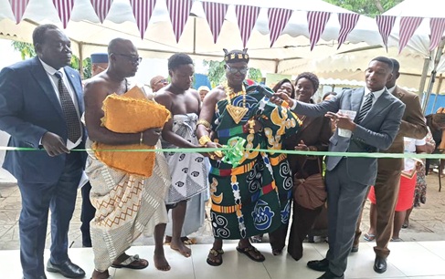Nana Dr Agyemang Boateng Kwadjan I, the Santanhene of new Juaben Traditional Area, cutting a ribbon for the commencement of the exhibition at the 2026 CPPA Week celebration