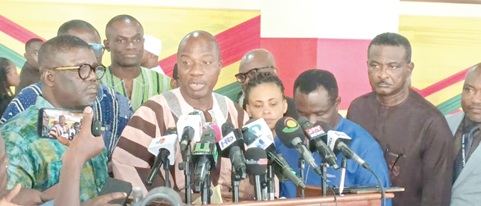 Mahama Ayariga, the Majority Leader, addressing the press 