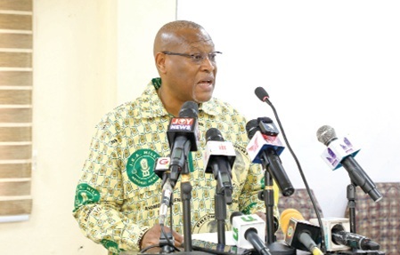 Alex Segbefia (left), Chairman of the J.E.A. Mills Memorial Heritage, addressing the press conference. Picture: ELVIS NII NOI DOWUONA 