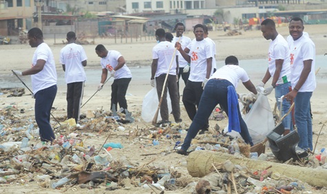 Staff members of Labadi Beach Hotel cleaning the surroundings and the Kpeshie Lagoon. Picture: ESTHER ADJORKOR ADJEI