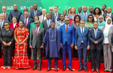 Kwabena Mintah Akandoh (4th from left), Minister of Health, with Amma Twum-Amoah (2nd from left), AUC Commissioner for Health, Humanitarian Affairs and Social Development; Dr Jean Kaseya (4th from right), Director-General, Africa Centres for Disease Control and Prevention; Edouard Bizimana (3rd from left), Minister of Foreign Affairs, Regional Integration and Development Cooperation of the Republic of Burundi, and some dignitaries at the summit in Accra.  Picture: ELVIS NII NOI DOWUONA 