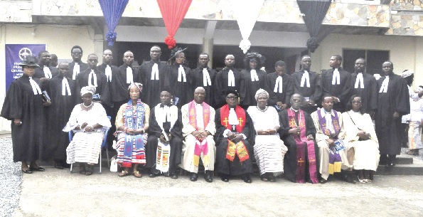 Rev. Dr Agbeko (seated, middle) with some pastors and elders of the church, representatives of the Eglise Evangelique Presbyterienne du Togo and the newly ordained pastors