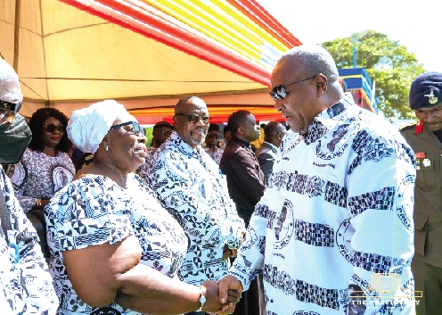 President Mahama commiserating with Mercy Araba Ahema Quarshie, sister of late Prof. Mills. With them is Samuel Atta Mills, a brother 