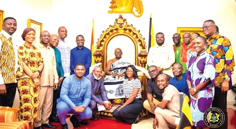 Kwabena Mintah Akandoh (arrowed) together with other members of the delegation during the courtesy call on the Asantehene, Otumfuo Osei Tutu II
