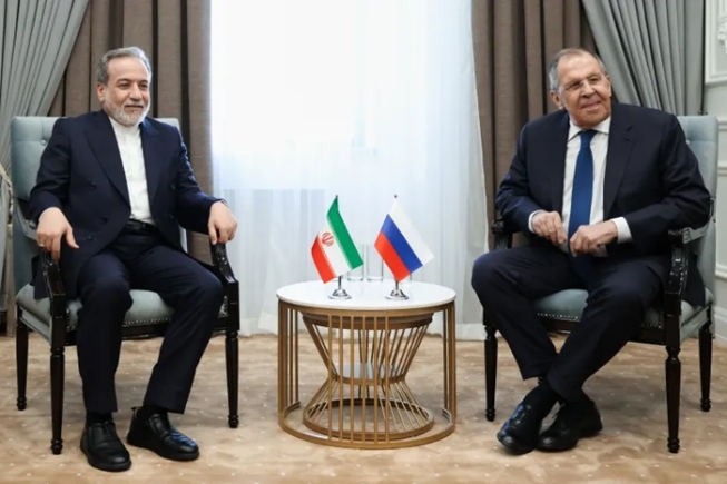 Russian Foreign Minister Sergey Lavrov and his Iranian counterpart, Abbas Araghchi, meet during the SCO meeting in Kyrgyzstan on July 24, 2026 [Handout/Russian Foreign Ministry Press Service via AP]