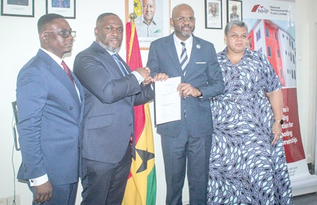 Kenneth Adjei (2nd from left), Minister of Works, Housing and Water Resources, with Thierno-Habib Hann (2nd from right), MD, Shelter Afrique Development Bank (ShafDB). With them are Prosper Hoetu (left), CEO, National Home Ownership Fund, and Gizella Tetteh-Agbotsui (right), Deputy Minister of Works, Housing and Water Resources. Picture: ERNEST KODZI
