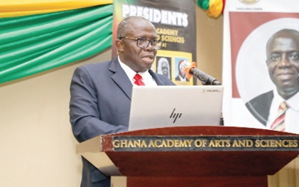 Justice Dennis Dominic Adjei (left), Justice of the Supreme Court of Ghana, delivering his lecture. Picture: ELVIS NII NOI DOWUONA 