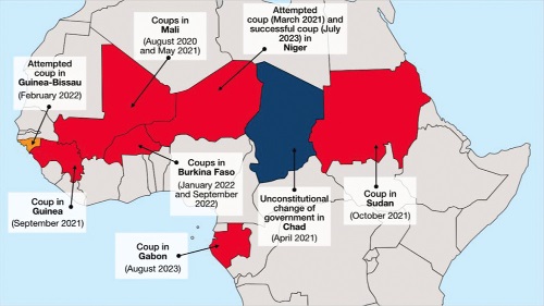Map of coup d'etats in West Africa
