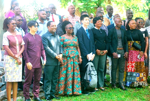 Prof. Alfred Edwin Yawson (3rd from left), Provost of the College of Health Sciences, University of Ghana; Prof. Dorothy Yeboah-Manu (4th from left), NMIMR Director; Takuma Teratani (4th from right), representative of the Japanese Embassy, and other participants after the training. Picture: ESTHER ADJORKOR ADJEI