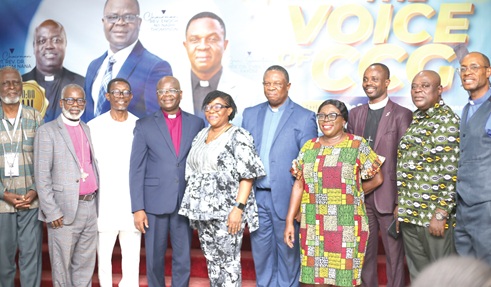 Rev. Dr Cyril Gershon Fayose (5th from right), General Secretary, Christian Council of Ghana, with Rev. Enoch Nii Narh Thompson (4th from left), Chairman of the council, and other officials of the council. Picture: BENEDICT OBUOBI