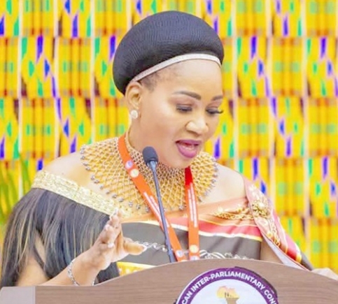 Lindiwe T. Dlamini, Senate President of Eswatini, reading the communique
