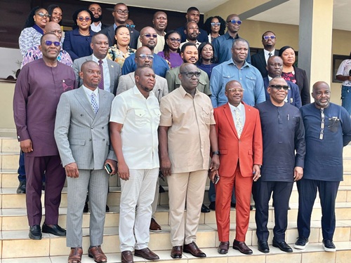 Professor George Agyei (3rd from right),  Director-General of the GSA, and Alexander Roosevelt Hottordze (3rd from left), Chairman of the committee, with other members of officials of GSA
