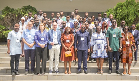 Lydia Mosi (3rd from right), Associate Professor of Cell and Molecular Biology, with Tsonam Cleanse Akpeloo (4th from right), CEO of SUKU Technologies, Michael Blank (4th from left), representative of the German Industry and Commerce, Anna-Lena Wasserfall (3rd from left), KAS Ghana, officials and contestants after the event. Picture: CALEB VANDERPUYE