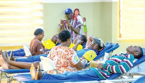 Some of the volunteers donating during the blood donation exercise